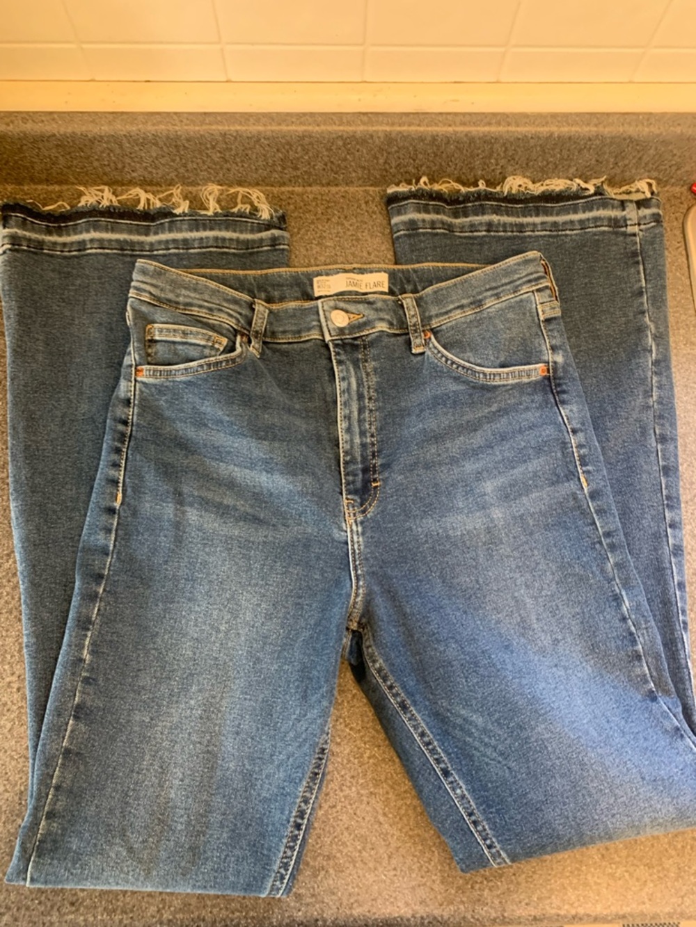Topshop Moto Jamie Flare Jeans Size 32 Length 30 Retro Denim Chic festival jeans